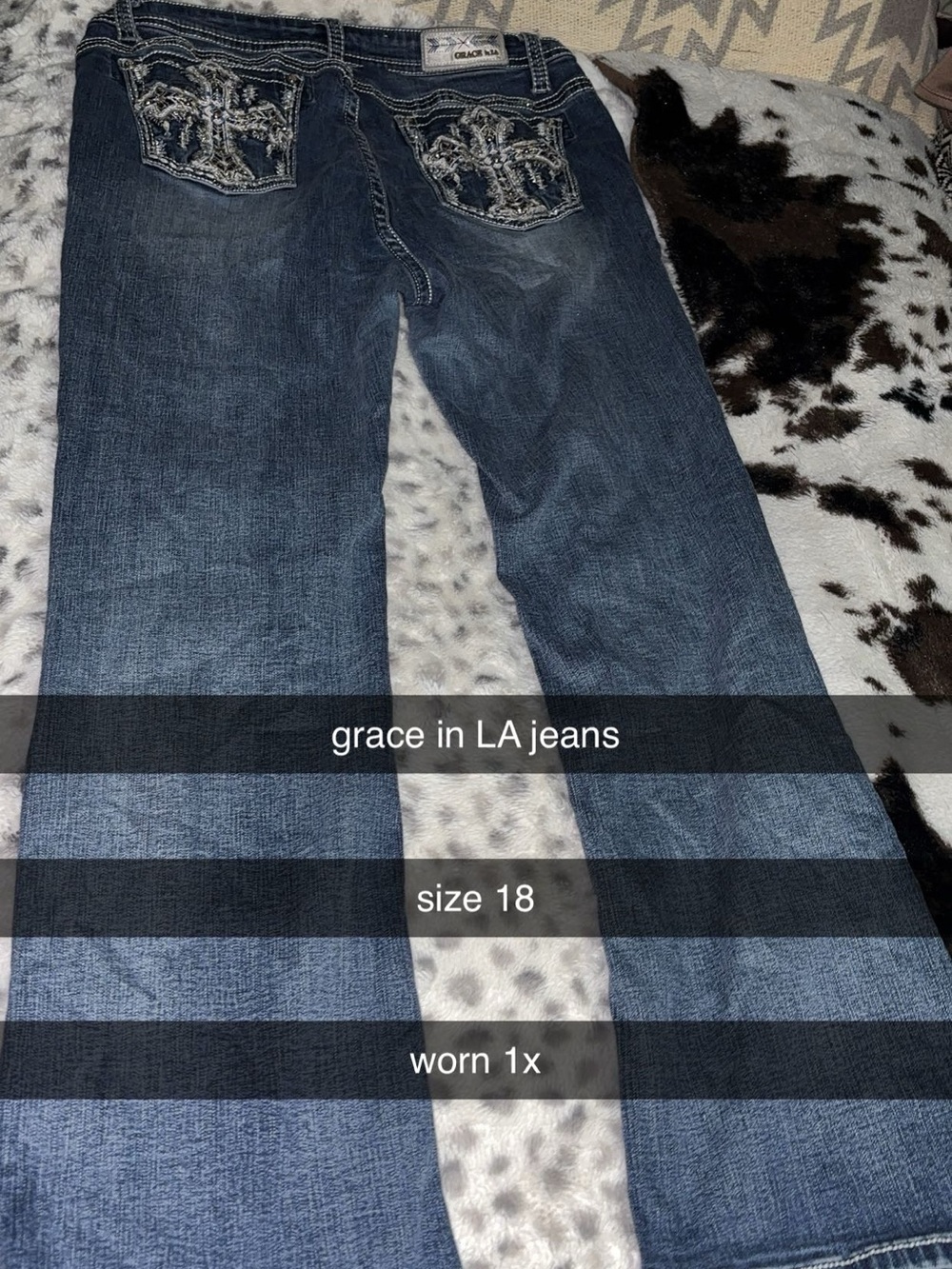 Grace in LA Dark Blue Embroidered Back Pocket Jeans